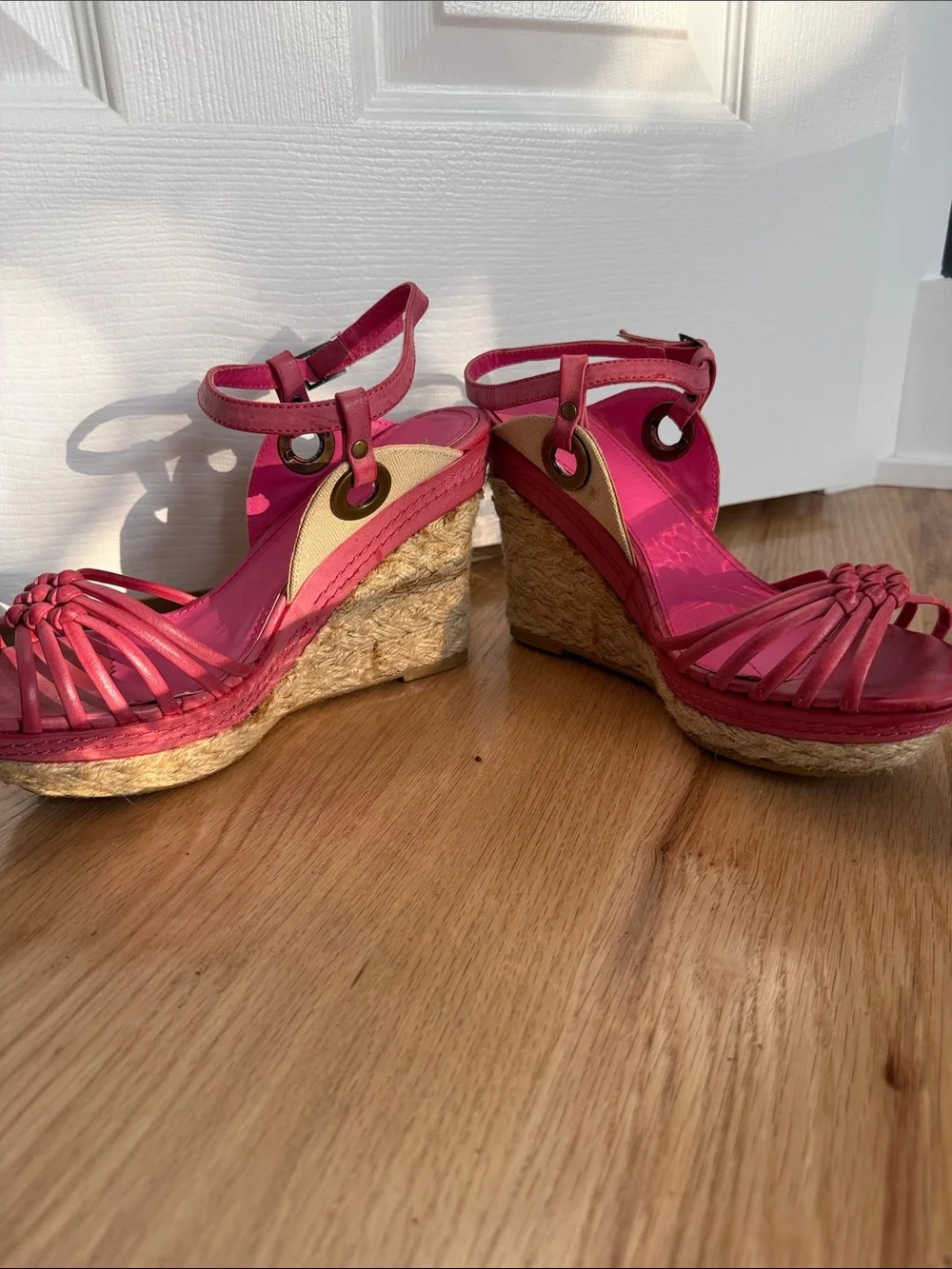 Wanted Fuchsia Braided Espadrille Wedge Sandals